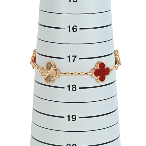 [Unused] Van Cleef & Arpels 18K Rose Gold Vintage Alhambra Bracelet, 5 Motifs, Carnelian, 14.4g