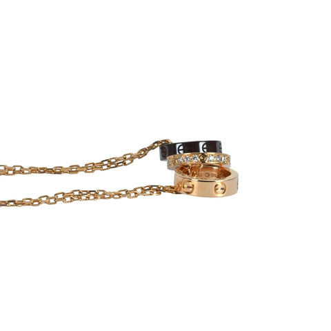 [Pre-owned] CARTIER K18PG/Ceramic Love 3-Hoop Necklace Diamond 7.4g