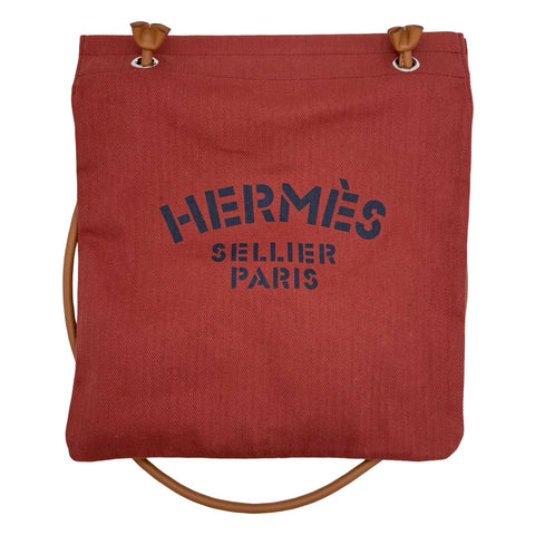[Pre-owned] Hermes SAC ALINE Shoulder Bag, Stamp W (2024), Red/Gold, Toile Chevron/Swift, Used Bag