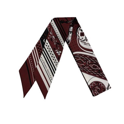 【Brand New】 Hermes Twilly "Festival des Amazones Bandana" Accessory Burgundy / White / Black 100% Silk Brand New