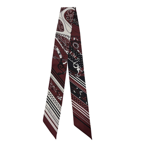 【Brand New】 Hermes Twilly "Festival des Amazones Bandana" Accessory Burgundy / White / Black 100% Silk Brand New