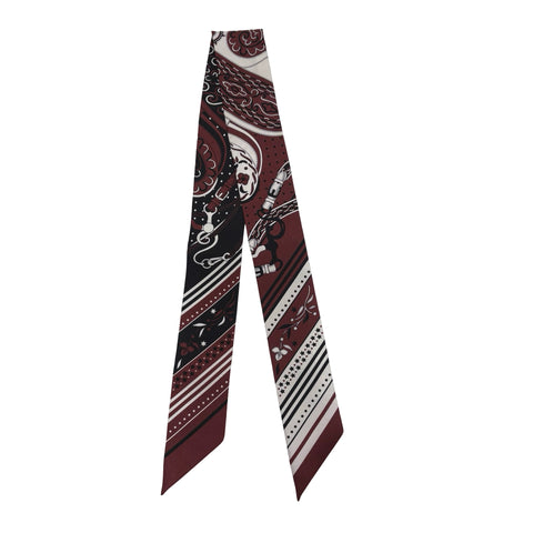 【Brand New】 Hermes Twilly "Festival des Amazones Bandana" Accessory Burgundy / White / Black 100% Silk Brand New