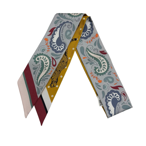 【Brand New】 Hermes Twilly "Cheetah Bandana" Accessories Gris Perle / Rouge H / Vert Amande 100% Silk Brand New