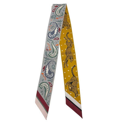 【Brand New】 Hermes Twilly "Cheetah Bandana" Accessories Gris Perle / Rouge H / Vert Amande 100% Silk Brand New