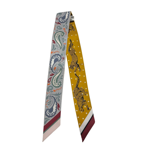 【Brand New】 Hermes Twilly "Cheetah Bandana" Accessories Gris Perle / Rouge H / Vert Amande 100% Silk Brand New
