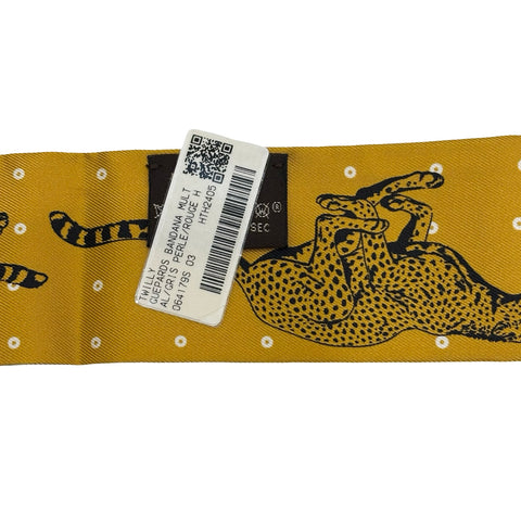 【Brand New】 Hermes Twilly "Cheetah Bandana" Accessories Gris Perle / Rouge H / Vert Amande 100% Silk Brand New