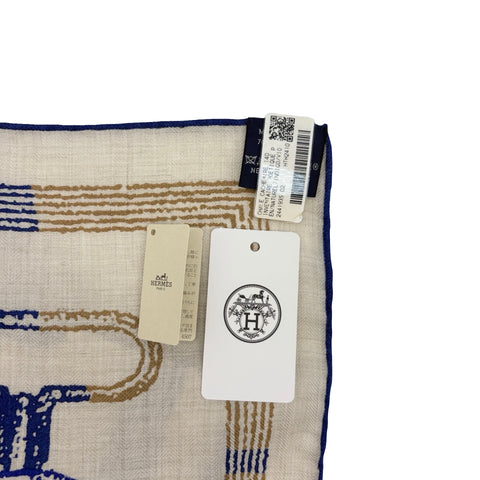 【Brand New】Hermes Carré Géant "Inventaire poétique du sellier" Accessories Natural/Indigo/Violet 70% Cashmere, 30% Silk Scarf 2025 Spring/Summer Collection Brand New