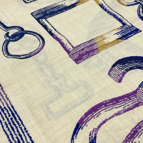 【Brand New】Hermes Carré Géant "Inventaire poétique du sellier" Accessories Natural/Indigo/Violet 70% Cashmere, 30% Silk Scarf 2025 Spring/Summer Collection Brand New