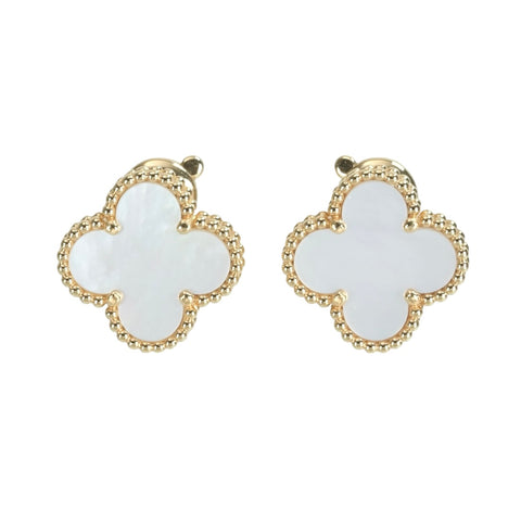 [Excellent Condition] Van Cleef & Arpels 18K Yellow Gold Vintage Alhambra Earrings, Mother-of-Pearl, 7.8g