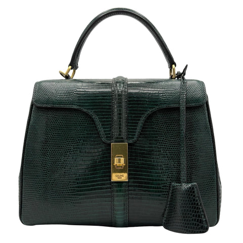 [Pre-owned] CELINE 16 BAG Handbag Green Lizard Pre-owned USED Bag