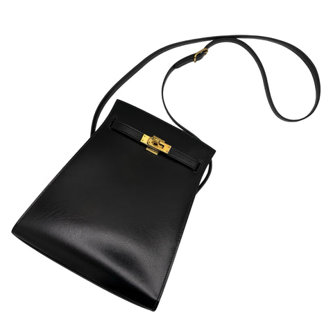 【中古】 Hermes エルメス KELLY SPORTS PM ケリースポーツPM ショルダーバッグ 〇P刻（1986年） ブラック ボックスカーフ ヴィンテージ 中古 USED バッグ