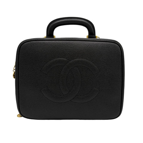 【中古】 CHANEL シャネル 2WAY VANITY BAG デカココ2WAYバニティバッグ ショルダーバッグ メイクポーチ 4番台(1996~1998年） ブラック キャビアスキン 中古 USED バッグ