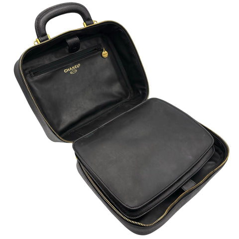 【中古】 CHANEL シャネル 2WAY VANITY BAG デカココ2WAYバニティバッグ ショルダーバッグ メイクポーチ 4番台(1996~1998年） ブラック キャビアスキン 中古 USED バッグ