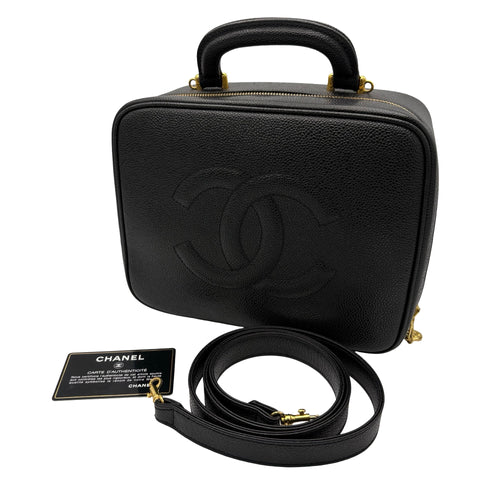 【中古】 CHANEL シャネル 2WAY VANITY BAG デカココ2WAYバニティバッグ ショルダーバッグ メイクポーチ 4番台(1996~1998年） ブラック キャビアスキン 中古 USED バッグ