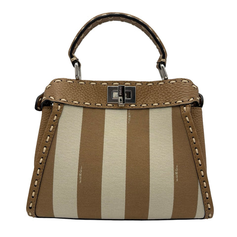 【美品】 FENDI フェンディ PEEKABOO/SELLERIA 2WAY BAG MINI ピーカブー/セレリア 2WAYバッグミニ ショルダーバッグ ベージュ系 キャンバスｘレザー 中古 USED バッグ