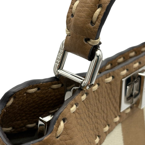 [Excellent Condition] FENDI PEEKABOO/SELLERIA 2WAY BAG MINI, Shoulder Bag, Beige, Canvas x Leather, Pre-owned