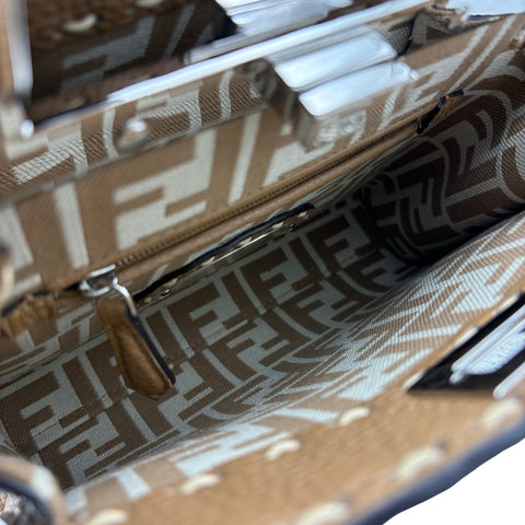 [Excellent Condition] FENDI PEEKABOO/SELLERIA 2WAY BAG MINI, Shoulder Bag, Beige, Canvas x Leather, Pre-owned
