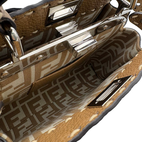 [Excellent Condition] FENDI PEEKABOO/SELLERIA 2WAY BAG MINI, Shoulder Bag, Beige, Canvas x Leather, Pre-owned