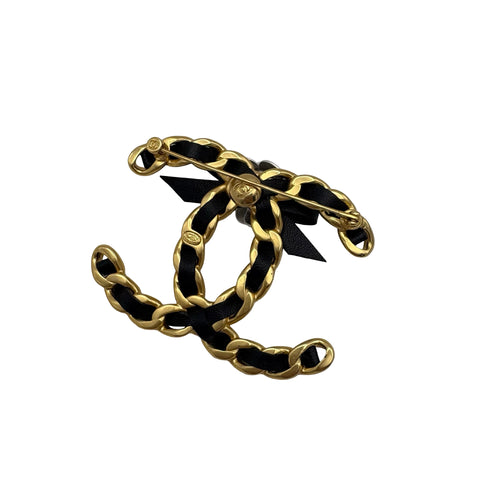 [Pre-owned] CHANEL COCO Mark Belt Brooch, Gold/Black, GP/Leather, Pre-owned