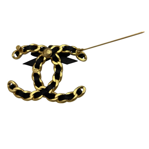[Pre-owned] CHANEL COCO Mark Belt Brooch, Gold/Black, GP/Leather, Pre-owned
