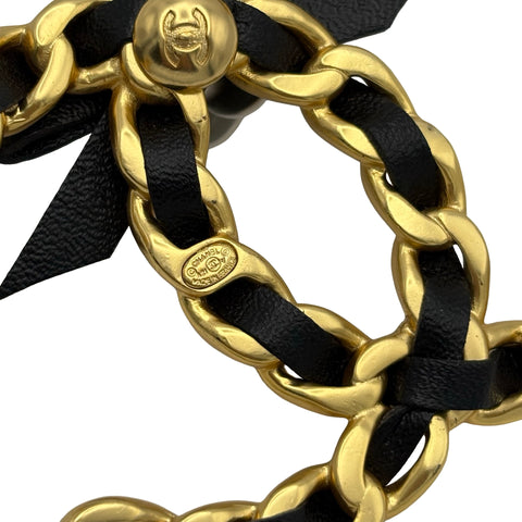 [Pre-owned] CHANEL COCO Mark Belt Brooch, Gold/Black, GP/Leather, Pre-owned