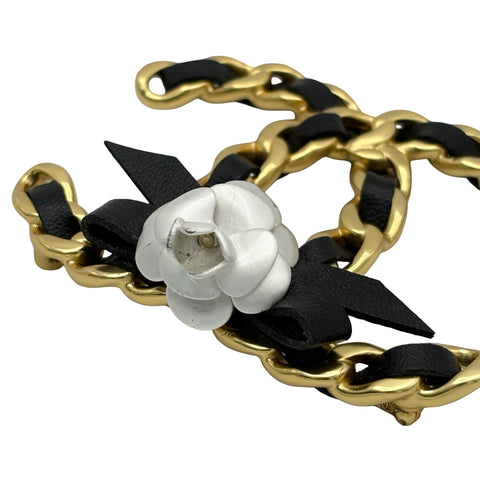 [Pre-owned] CHANEL COCO Mark Belt Brooch, Gold/Black, GP/Leather, Pre-owned