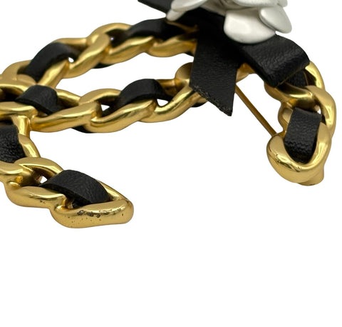 [Pre-owned] CHANEL COCO Mark Belt Brooch, Gold/Black, GP/Leather, Pre-owned