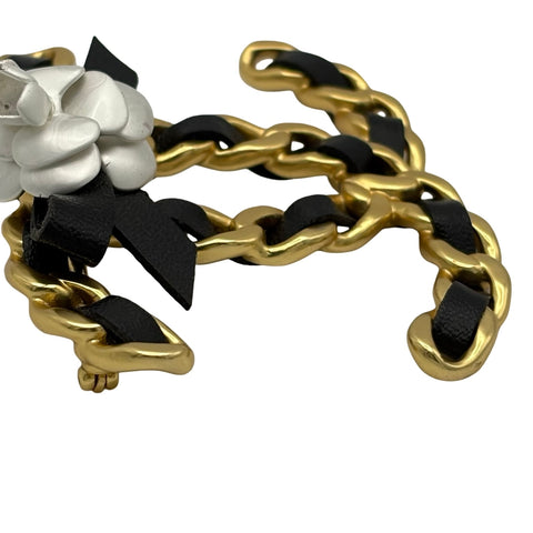 [Pre-owned] CHANEL COCO Mark Belt Brooch, Gold/Black, GP/Leather, Pre-owned