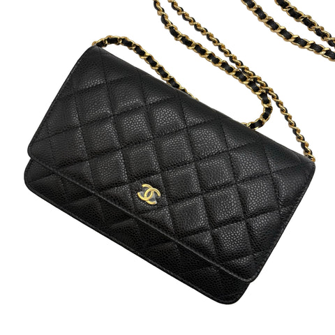 【美品】 CHANEL シャネル CHAIN WALLET チェーンウォレット ショルダーバッグ 27番台(2018~2019年) ブラック キャビアスキン 中古 USED バッグ