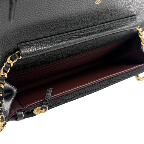 [Excellent Condition] CHANEL Chain Wallet Shoulder Bag, 27-Series (2018-2019), Black, Caviar Skin, Pre-owned Bag