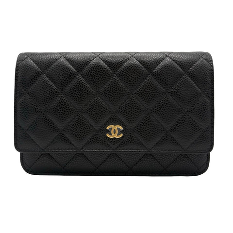 [Excellent Condition] CHANEL Chain Wallet Shoulder Bag, 27-Series (2018-2019), Black, Caviar Skin, Pre-owned Bag