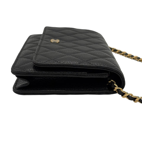 [Excellent Condition] CHANEL Chain Wallet Shoulder Bag, 27-Series (2018-2019), Black, Caviar Skin, Pre-owned Bag