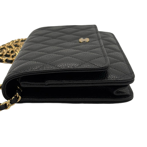 [Excellent Condition] CHANEL Chain Wallet Shoulder Bag, 27-Series (2018-2019), Black, Caviar Skin, Pre-owned Bag