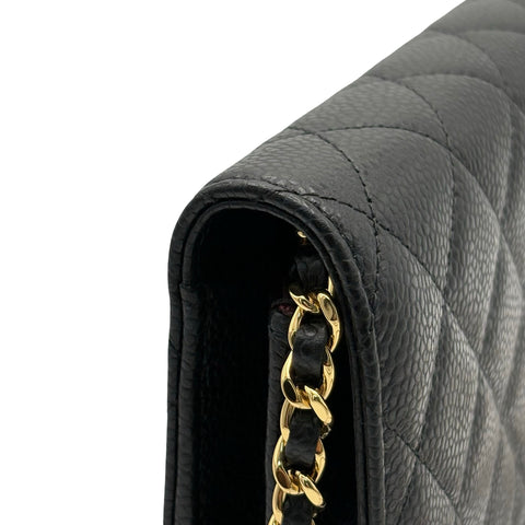 [Excellent Condition] CHANEL Chain Wallet Shoulder Bag, 27-Series (2018-2019), Black, Caviar Skin, Pre-owned Bag