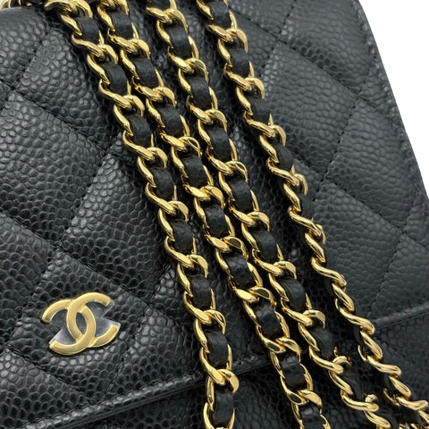 [Excellent Condition] CHANEL Chain Wallet Shoulder Bag, 27-Series (2018-2019), Black, Caviar Skin, Pre-owned Bag
