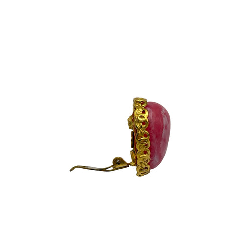 【中古】 CHANEL シャネル HEART MOTIF STONE EARRINGS ハートモチーフストーンイヤリング イヤリング ゴールド　ピンク GP 中古 GOLD PINK GP