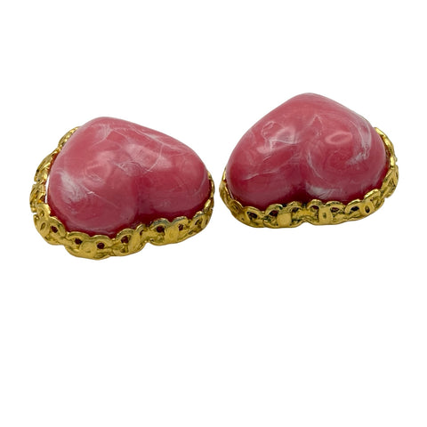【中古】 CHANEL シャネル HEART MOTIF STONE EARRINGS ハートモチーフストーンイヤリング イヤリング ゴールド　ピンク GP 中古 GOLD PINK GP