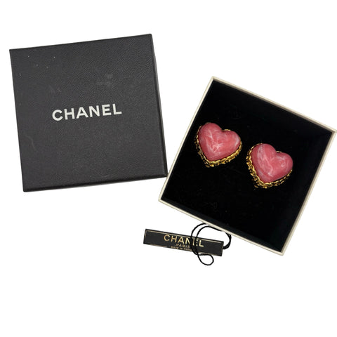 【中古】 CHANEL シャネル HEART MOTIF STONE EARRINGS ハートモチーフストーンイヤリング イヤリング ゴールド　ピンク GP 中古 GOLD PINK GP