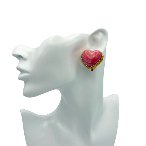 【中古】 CHANEL シャネル HEART MOTIF STONE EARRINGS ハートモチーフストーンイヤリング イヤリング ゴールド　ピンク GP 中古 GOLD PINK GP