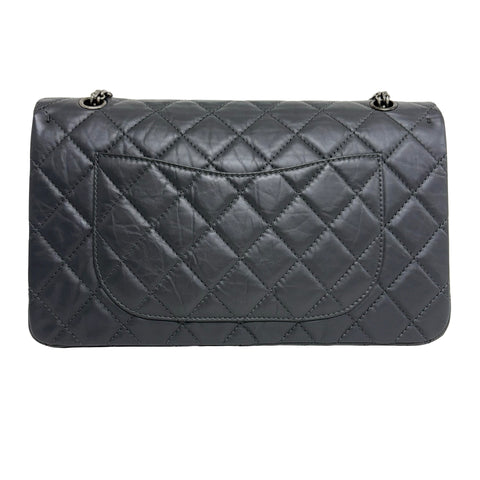 【中古】 CHANEL シャネル 2.55 MATELASSE DOUBLE FLAP 2.55 Bolso de hombro con cadena de joyas con solapa doble Matelassé Serie 15 (2012) Piel de becerro gris Bolso USADO
