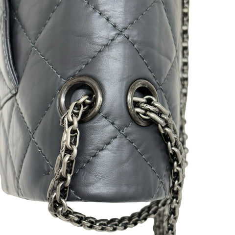 【中古】 CHANEL シャネル 2.55 MATELASSE DOUBLE FLAP 2.55 Bolso de hombro con cadena de joyas con solapa doble Matelassé Serie 15 (2012) Piel de becerro gris Bolso USADO