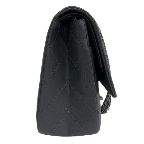 【中古】 CHANEL シャネル 2.55 MATELASSE DOUBLE FLAP 2.55 Bolso de hombro con cadena de joyas con solapa doble Matelassé Serie 15 (2012) Piel de becerro gris Bolso USADO