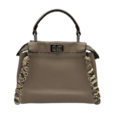 [Pre-owned] FENDI Peekaboo Small Shoulder Bag Handbag Gray Leather x Python USED Bag