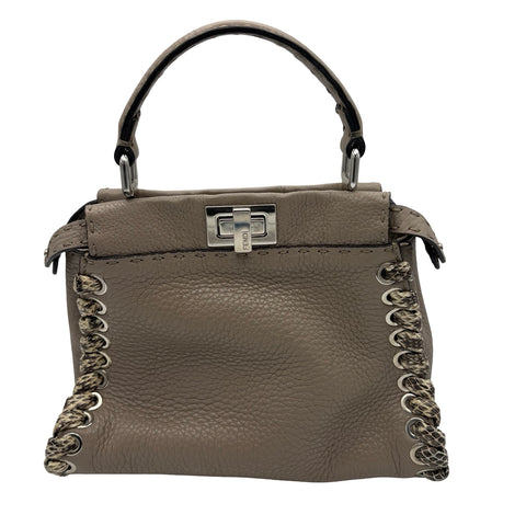 [Pre-owned] FENDI Peekaboo Small Shoulder Bag Handbag Gray Leather x Python USED Bag