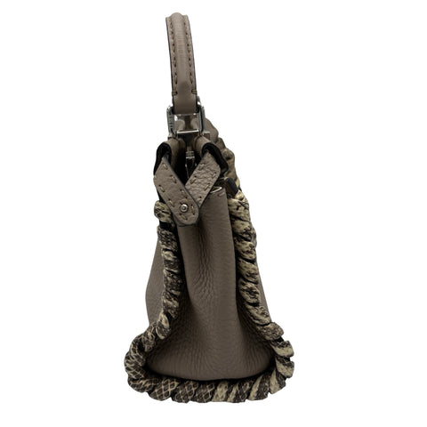 [Pre-owned] FENDI Peekaboo Small Shoulder Bag Handbag Gray Leather x Python USED Bag