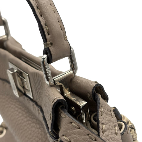 [Pre-owned] FENDI Peekaboo Small Shoulder Bag Handbag Gray Leather x Python USED Bag