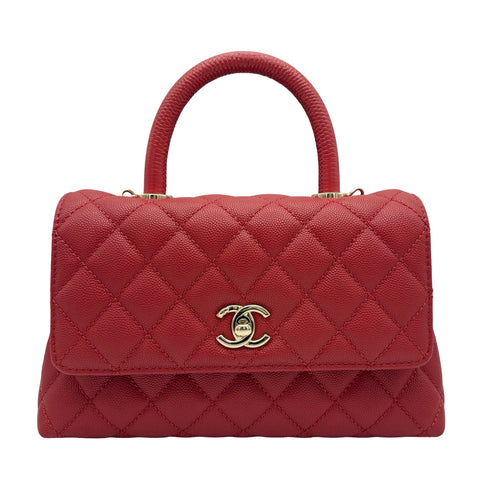 [Pre-owned] CHANEL Coco Handle Handbag Shoulder Bag IC Chip (2021-Present) Red Caviar Skin Pre-owned USED Bag