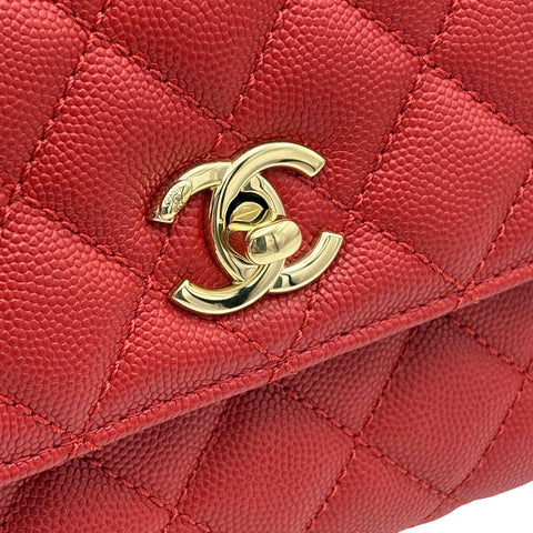 [Pre-owned] CHANEL Coco Handle Handbag Shoulder Bag IC Chip (2021-Present) Red Caviar Skin Pre-owned USED Bag