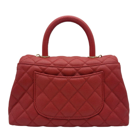 [Pre-owned] CHANEL Coco Handle Handbag Shoulder Bag IC Chip (2021-Present) Red Caviar Skin Pre-owned USED Bag