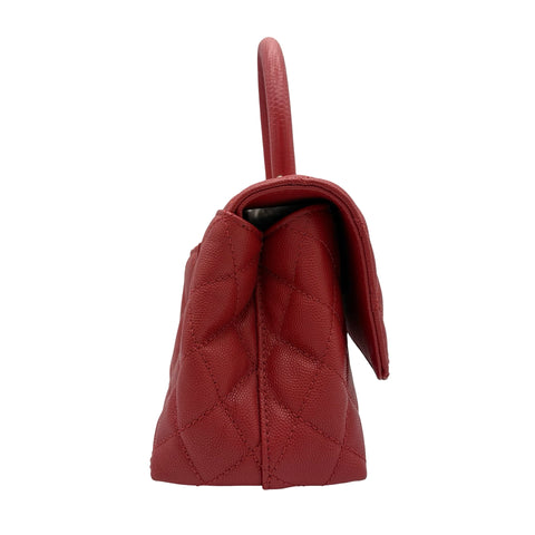 [Pre-owned] CHANEL Coco Handle Handbag Shoulder Bag IC Chip (2021-Present) Red Caviar Skin Pre-owned USED Bag